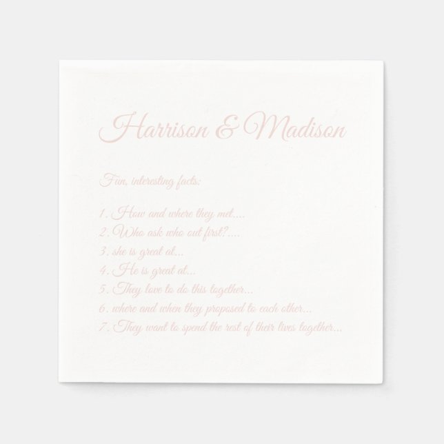 Hochzeitsskriptnamen Couple Fun Facts blush pink Serviette (Vorderseite)