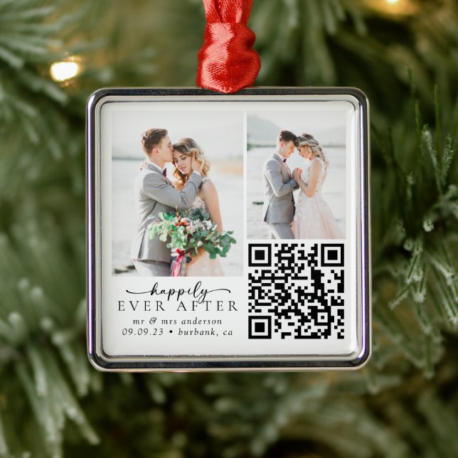 Hochzeitssong-Playlist QR Code Foto Keepake Ornament Aus Metall (Baum)