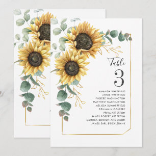 Hochzeitssonnenblume Eukalyptus-Tischnummer Sitzpl Einladung