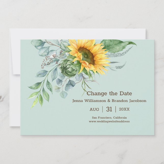 Hochzeitssonnenblume Rustikale ändern das Datum Gr Save The Date (Vorderseite)