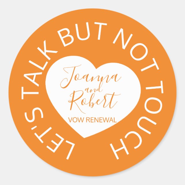 Hochzeitssozial distanzierende Gastbetreuung Orang Runder Aufkleber (Vorderseite)