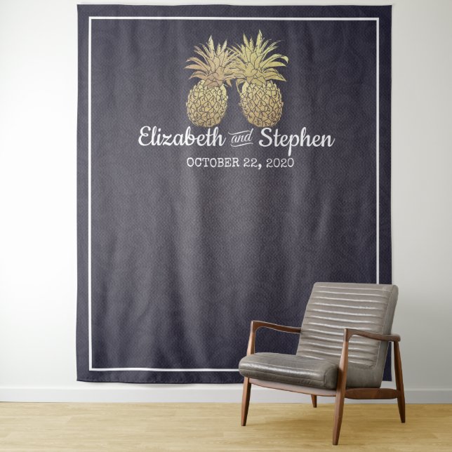 Hochzeitsstand Foto Booth Hintergrund Gold Ananas  Wandteppich (Beispiel)