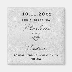 Hochzeitsstaub aus silberem Glitzer Save the Date  Magnet