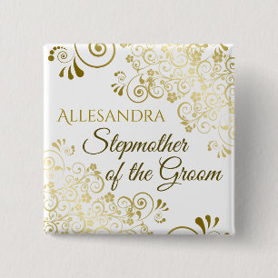 Hochzeitsstepother des Groom Gold Nametag Button