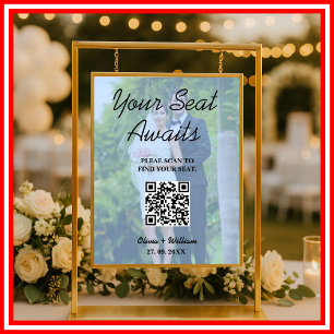 Hochzeitsstichtabelle Dusty Blue QR Code Foto Poster