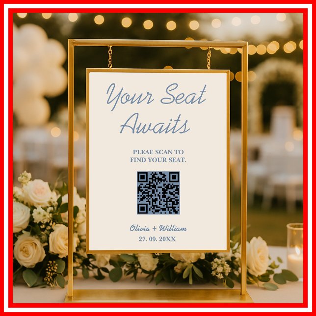 Hochzeitsstichtabelle QR Code Dusty Blue Sign Poster (Von Creator hochgeladen)