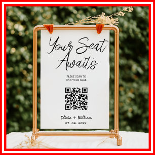 Hochzeitsstichtabelle QR-Code Elegantes Skript Poster