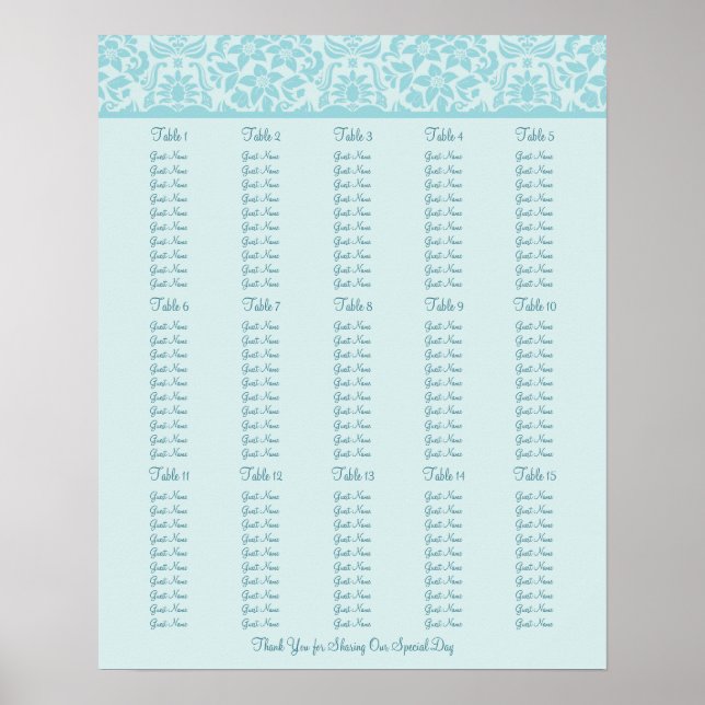 Hochzeitsstichtabelle - Standardgrößen Poster (Vorne)