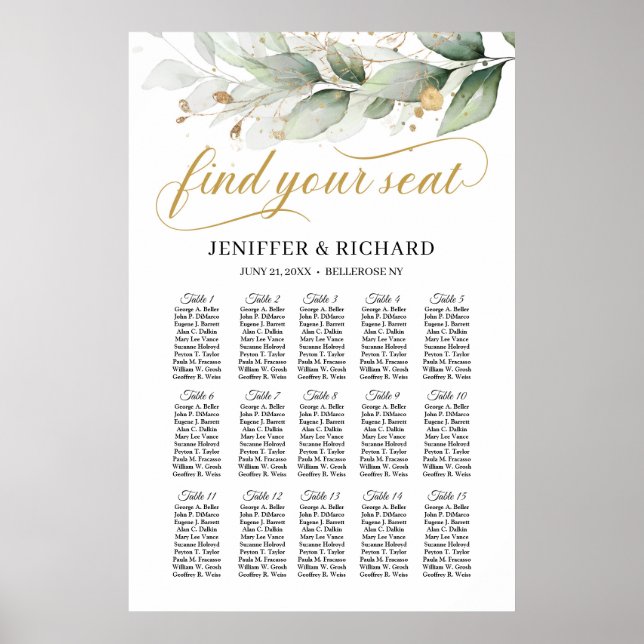 Hochzeitsstichtag Boho greenery eucalyptus Poster (Vorne)