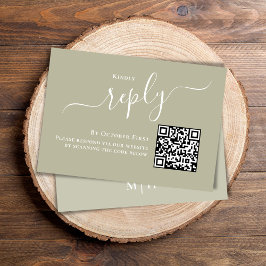 Hochzeitsstichtag RSVP QR Code Elegant Sage Green Karte
