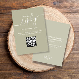 Hochzeitsstichtag RSVP QR Code Elegant Sage Green Karte