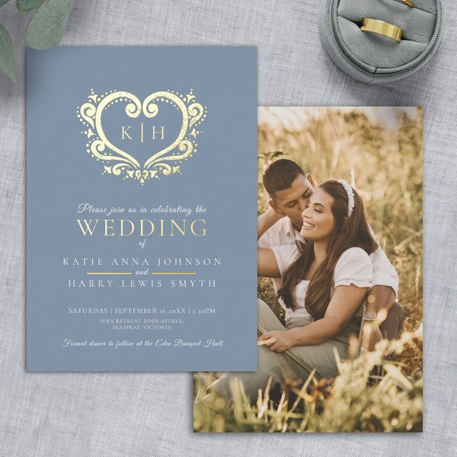 Hochzeitsstichtel aus Blaugrauem Goldherz - Foto Folieneinladung (Von Creator hochgeladen)