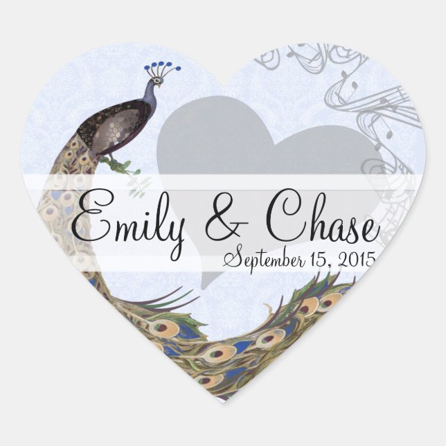 Hochzeitssticker für Navy-Pflaumen-Federn Herz-Aufkleber (Vorderseite)