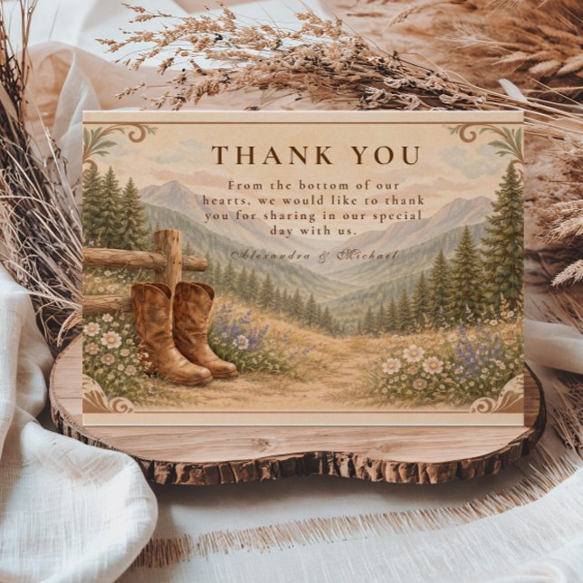 Hochzeitsstiefel im Cowboy-Stil für die Waldhochze Dankeskarte (Von Creator hochgeladen)
