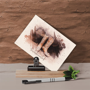 Hochzeitsstiefel neben dem Holzstapel Aquarell Postkarte