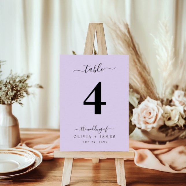Hochzeitsstift Einfache Lila Tischnummer (Wedding Table Number Simple Solid Purple Color)