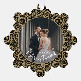 Hochzeitsstift Foto auf goldenem Swirl Ornament Karte