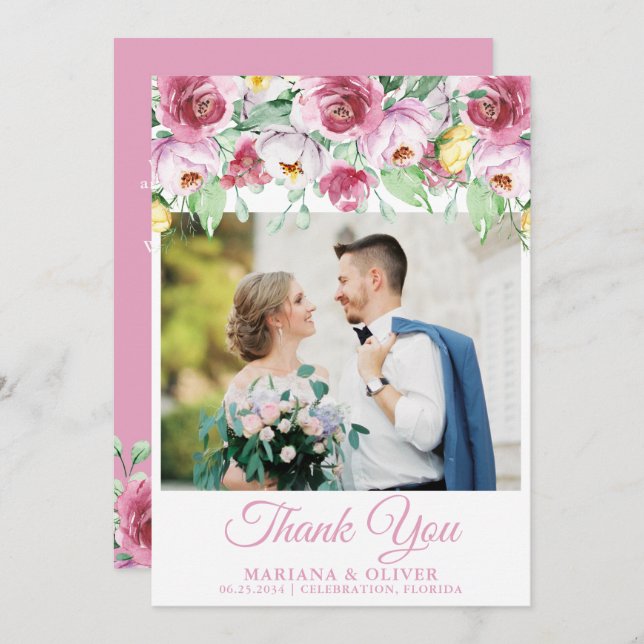 Hochzeitsstift Foto Danke, dass ihr Karte rosa gel (Vorne/Hinten)