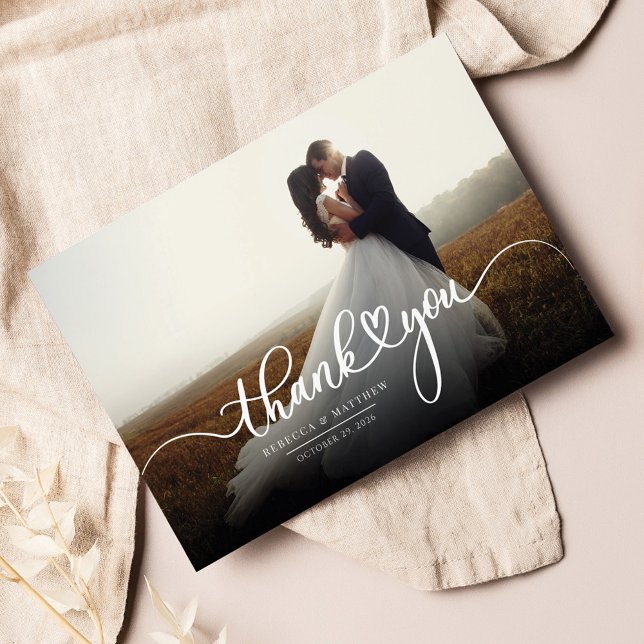 Hochzeitsstift Foto, handgeschrieben Mitteilungskarte (Wedding Photo Script Elegant Thank You Card)