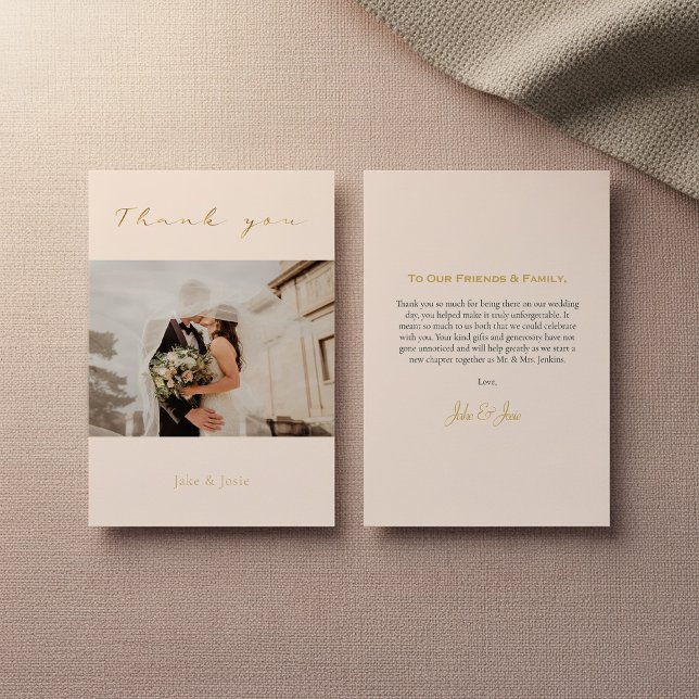 Hochzeitsstift, Goldeffekt, danke Karte (Wedding photo, gold effect, thank you card with message.)