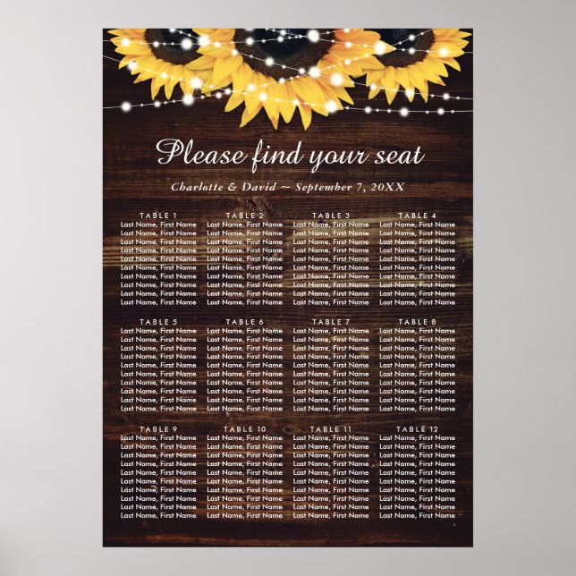 Hochzeitsstift Holz und Spitzen Sonnenblumen 12 Poster (Vorne)