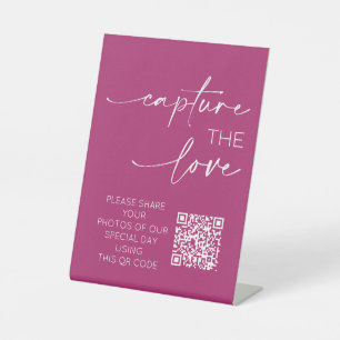 Hochzeitsstift QR Code Foto App Upload Berry Pink Sockelschild