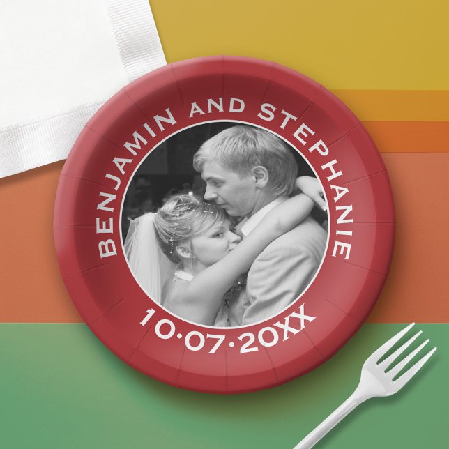 Hochzeitsstift - rote Grenze - moderner Minimalwer Pappteller (Custom Paper Plate)