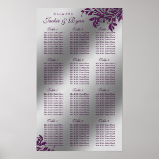 Hochzeitsstift Silber Lila Blätter Sparkle Poster