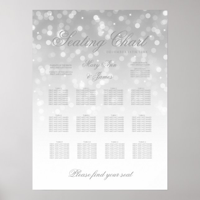 Hochzeitsstift Silver Bokeh Sparkle Lights Poster (Vorne)