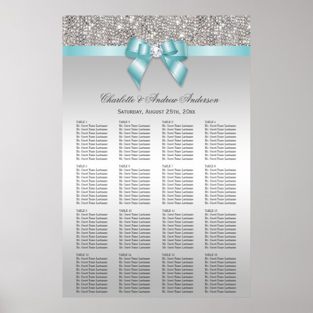 Hochzeitsstift Silver Sequin Aquamarin Bow Poster (Vorne)