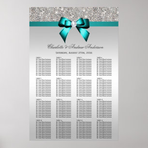 Hochzeitsstift Silver Sequin Deep Aquamarin Bow Poster