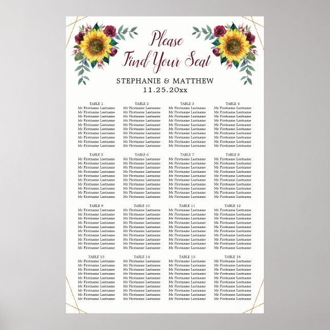 Hochzeitsstift Sonnenblumen geometrisch Poster (Vorne)