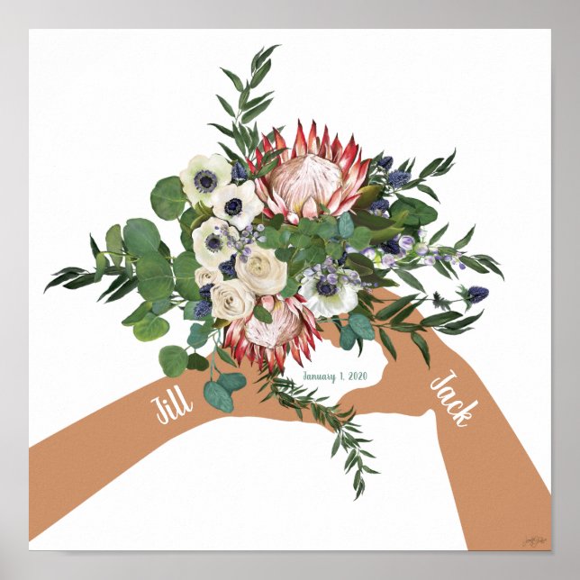 Hochzeitsstiftung Bouquet mit Namen Kunstdruckerei Poster (Vorne)