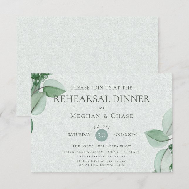 Hochzeitsstiftung | Eleganter Wasserfarbe Eukalypt Einladung (Vorne/Hinten)