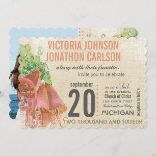 Hochzeitsstiftung mit Foto Peach und Minze Einladung