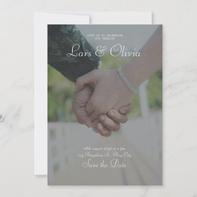 Hochzeitsstimmung in Grau und Weißbuch Einladung (Vorderseite)