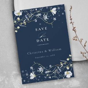Hochzeitsstimmung in Navy Blue Elegante Wildblume Einladung