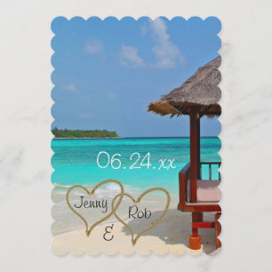 Hochzeitsstrand-Herzen-Braut-Bräutigam-Gäste Einladung