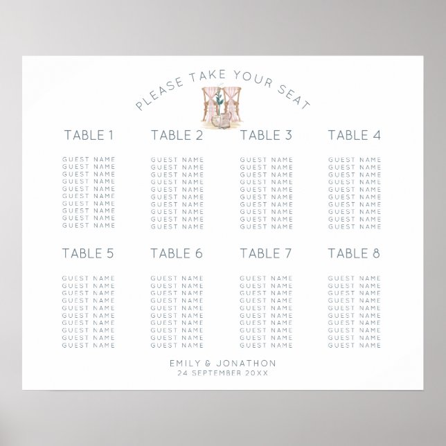 Hochzeitsstuhl 8 Tabelle 80 Quadrat Sitzplan Poster (Vorne)