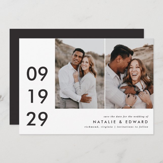 Hochzeitsszeitsgrafik mit mehreren Fotos Save The Date (Vorne/Hinten)
