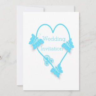 Hochzeitsszenarien für blaues Herz und Schmetterli Einladung