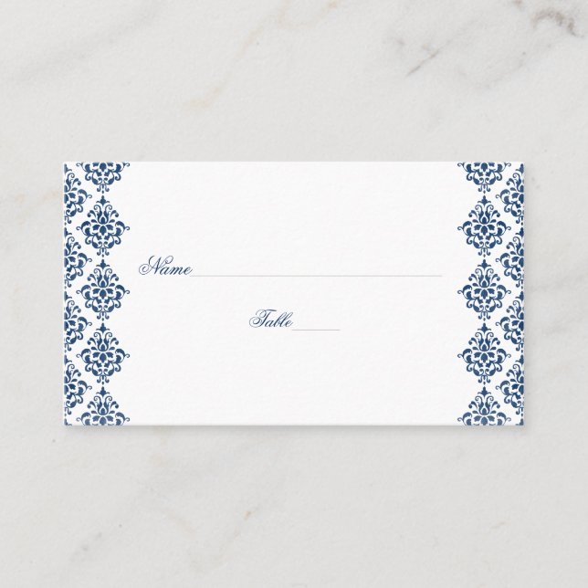 Hochzeitsszenarien für Navy Blue und White Damask  Platzkarte (Vorderseite)