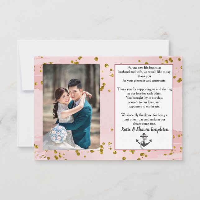 Hochzeitsszenario-Foto Danke, zweiseitiges Nautiku Dankeskarte (Rückseite)