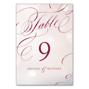 Hochzeitsszenario Glam burgundy Kalligraphie Tisch Tischnummer