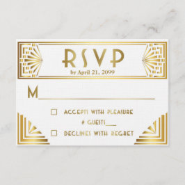 Hochzeitsszenario, Großer Gatsby, Gold auf Weiß RSVP Karte