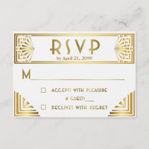 Hochzeitsszenario, Großer Gatsby, Gold auf Weiß RSVP Karte