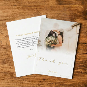 Hochzeitsszenario mit weißem Foto, Goldskripthochz Dankeskarte