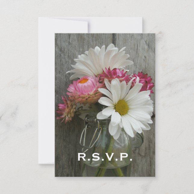 Hochzeitsszenario RSVP: Daisies, Strawblumen und B RSVP Karte (Vorderseite)
