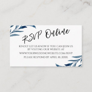 Hochzeitsszenario RSVP Online Typografie Blau gest Begleitkarte