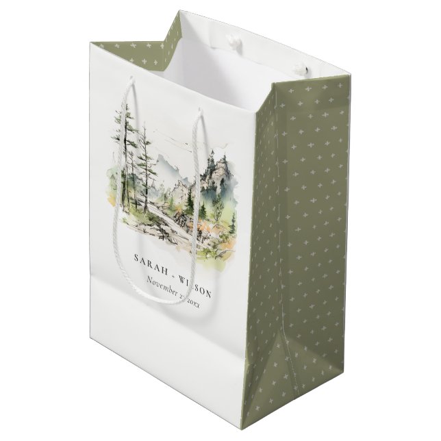 Hochzeitsszenario "Soft Woods Mountain" Mittlere Geschenktüte (Vorderseite Schrägansicht)